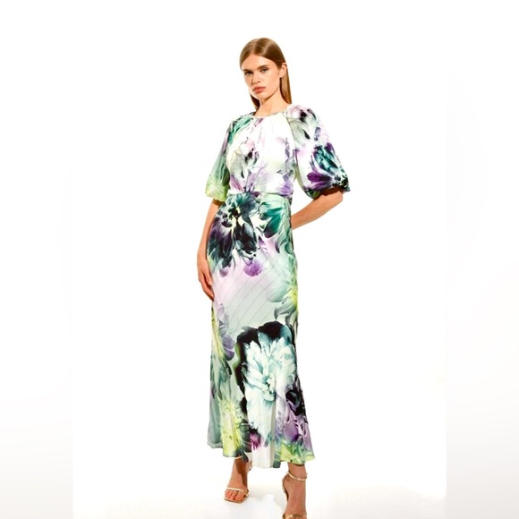 Karen Millen Multicolor Floral Maxi Dress w Puff Sleeves - Picture 5 of 13